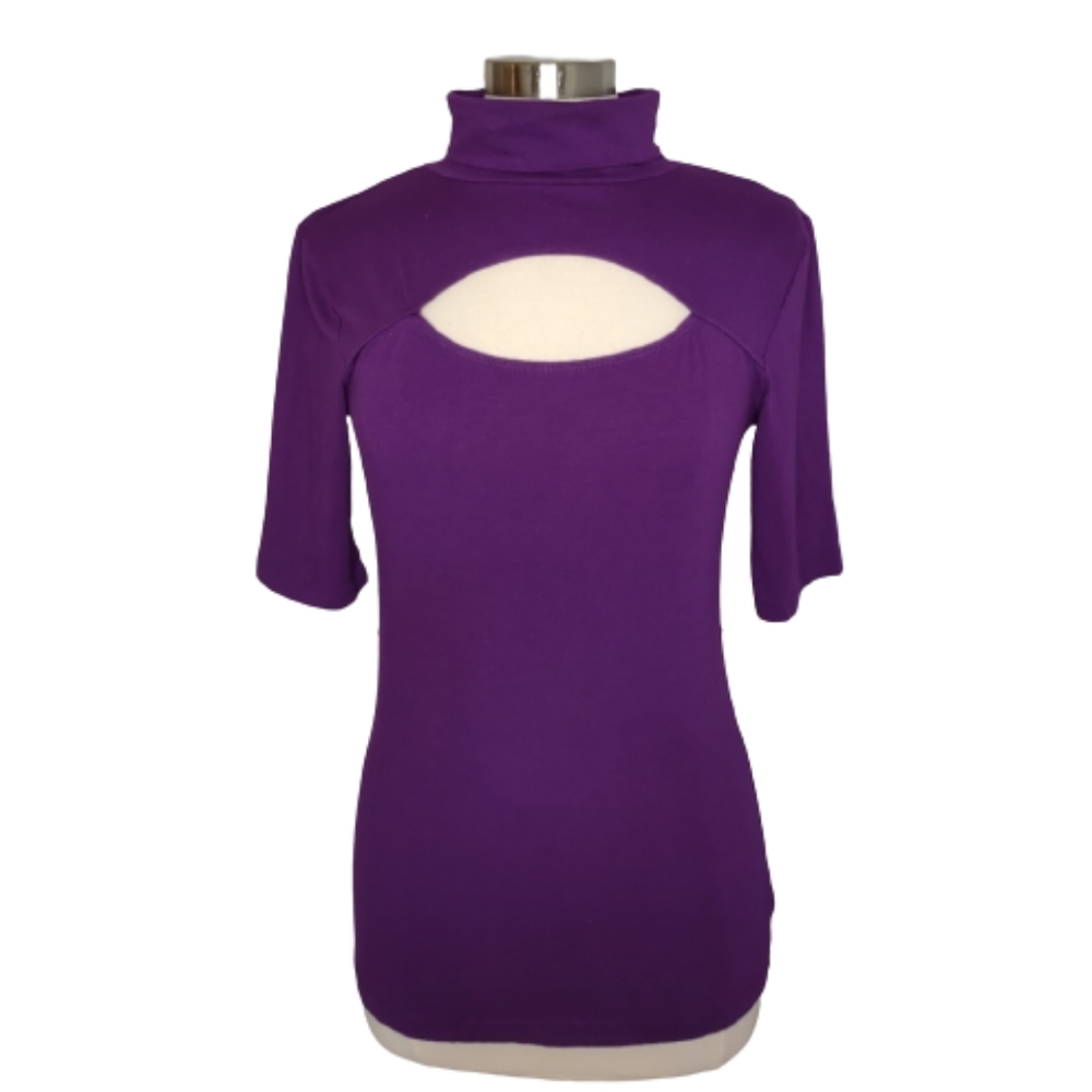 Derek Heart Women's Large Purple Mock Neck Short Sleeve Keyhole Top
